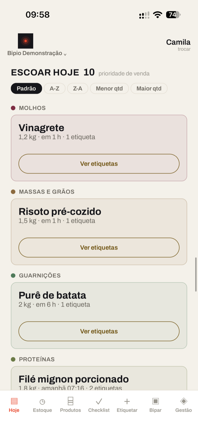 Escoar hoje: preparos vencendo, em ordem de prioridade de venda.